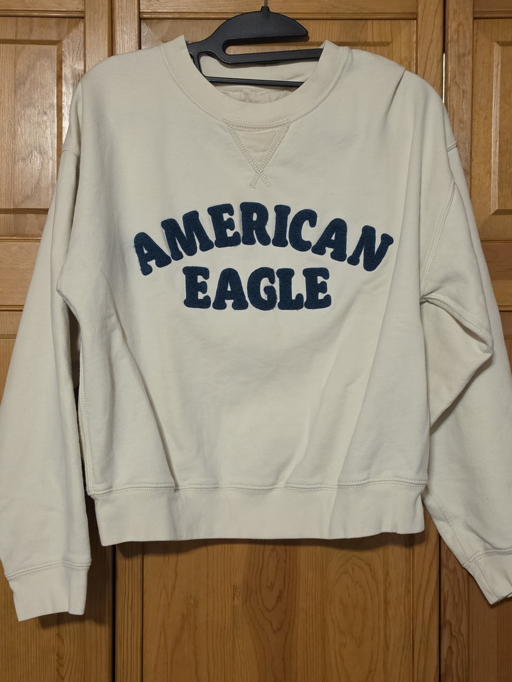 American Eagle Outfitters Cream Crewneck with Navy Lettering